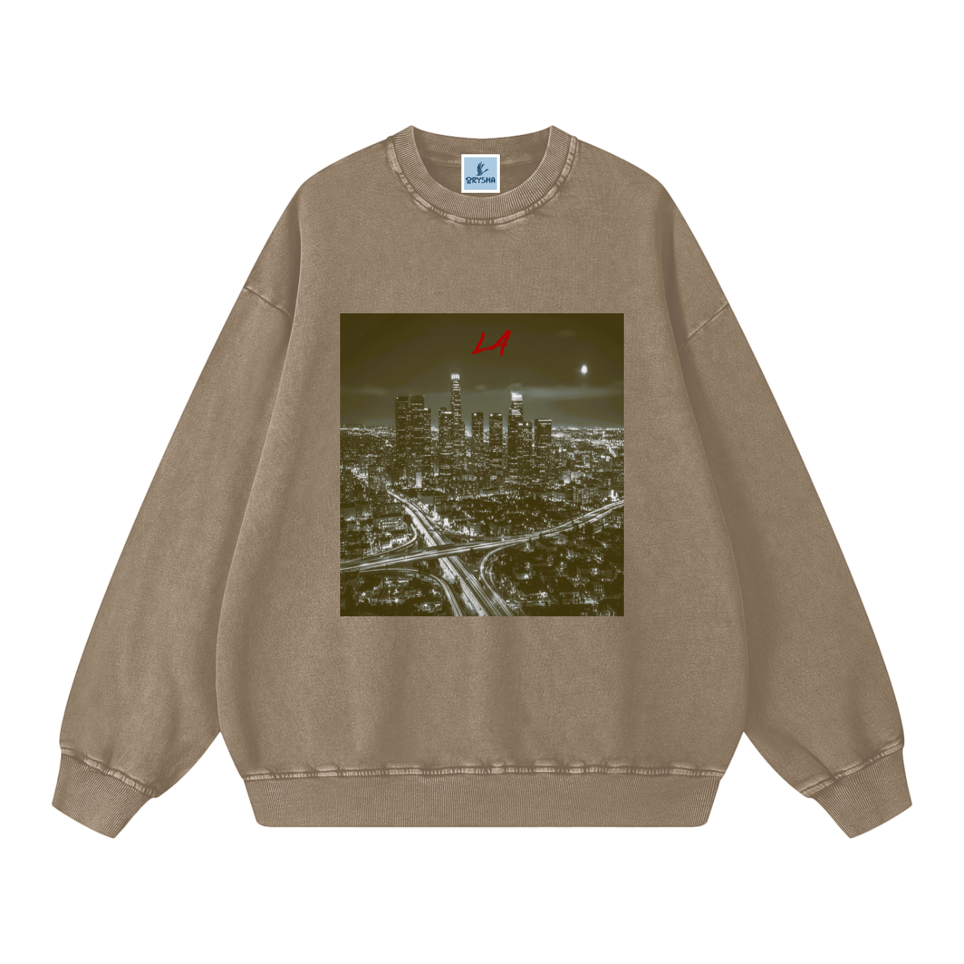 Unisex “LA After Dark” Snow Washed Oversized Graphic Sweatshirt