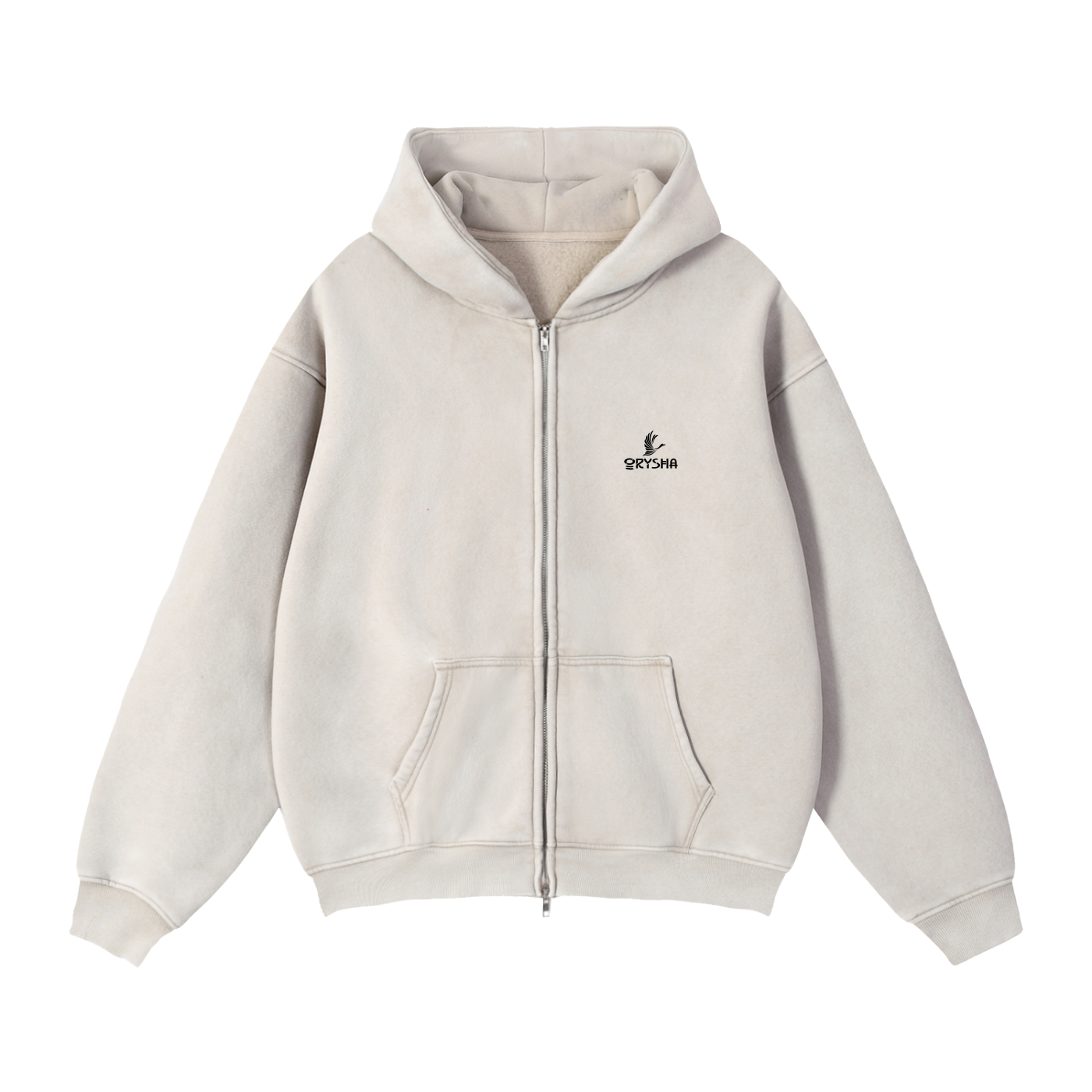 Unisex Snow Washed Zip-Through Boxy Fleece Hoodie