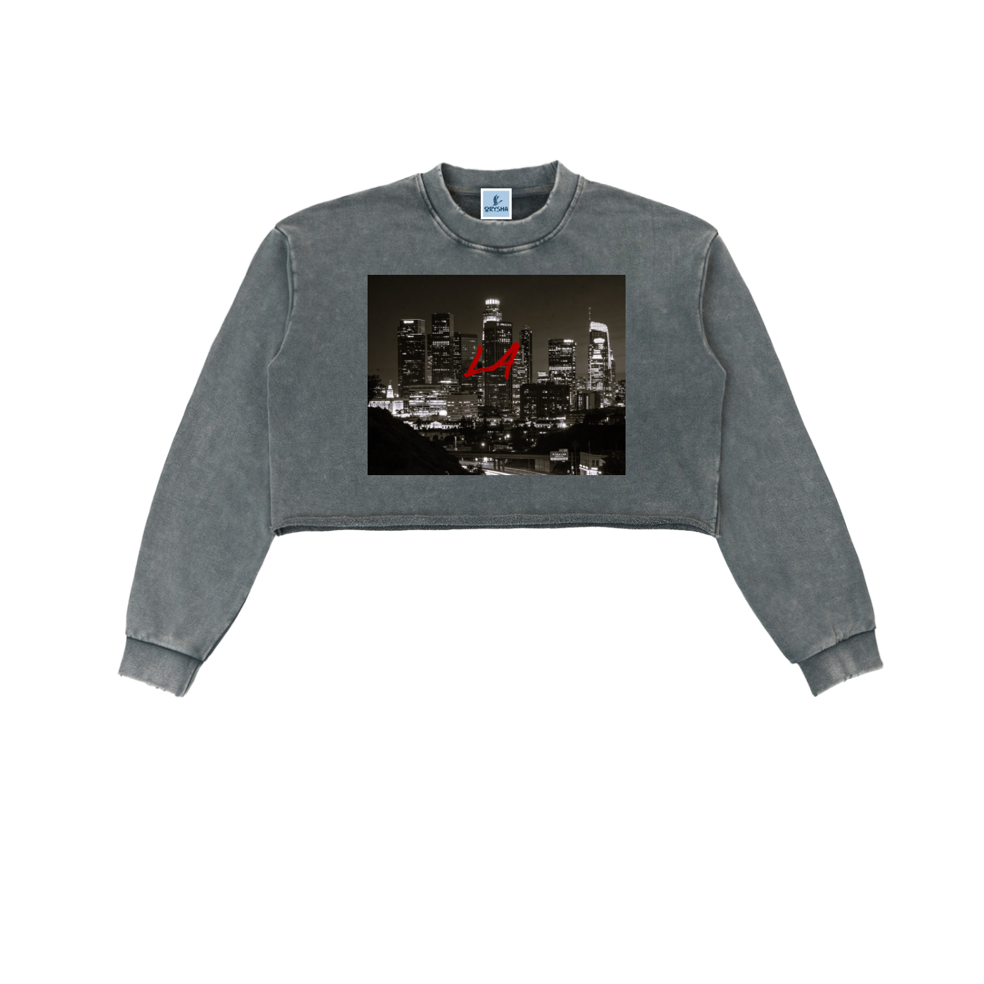 Women's "LA" Snow Washed Raw Edge Cropped Sweatshirt