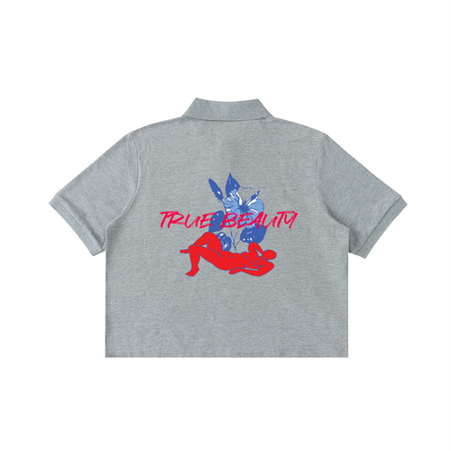 Women "True Beauty" Graphic Cropped Polo Shirt