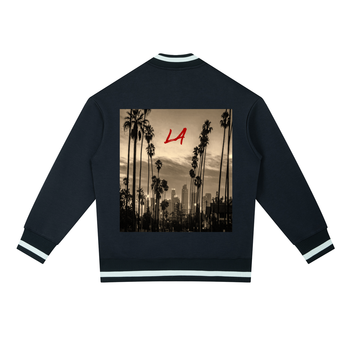 Men’s "City of Angels" Contrast Piping Zip Bomber Jacket