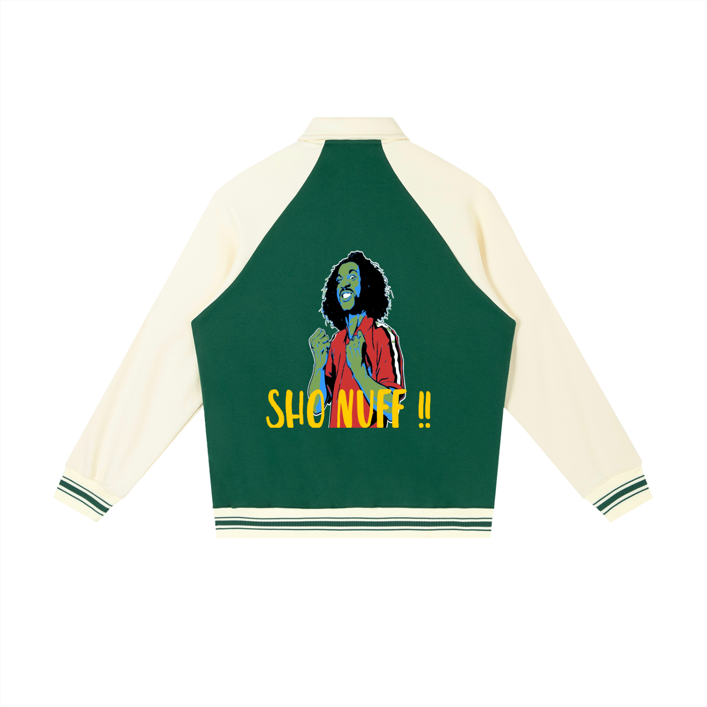 Men’s “Sho Nuff!” Contrast Raglan Sleeve Baseball Jacket