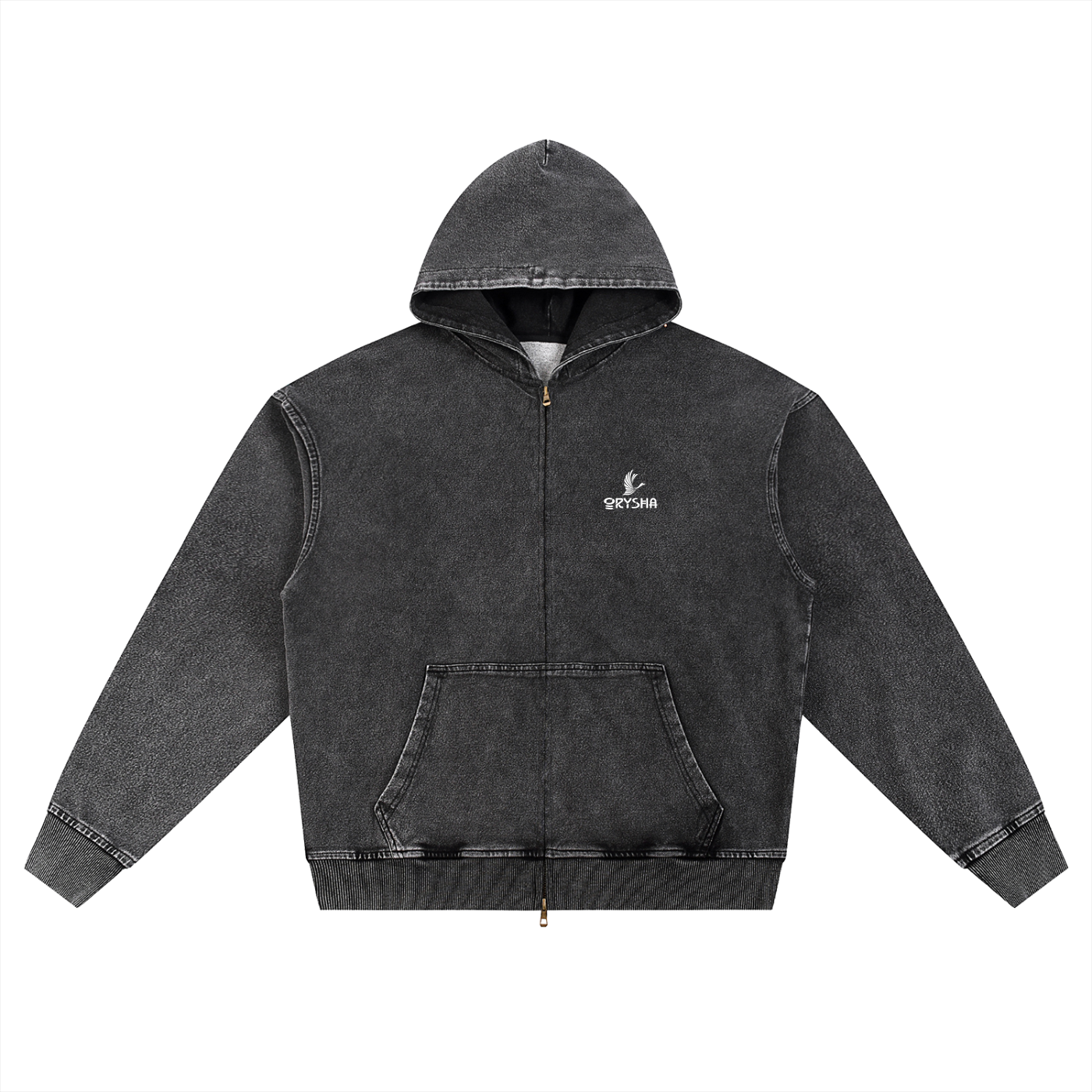 Unisex "Legend Koi" Snow Wash Oversized Zip-Up Hoodie