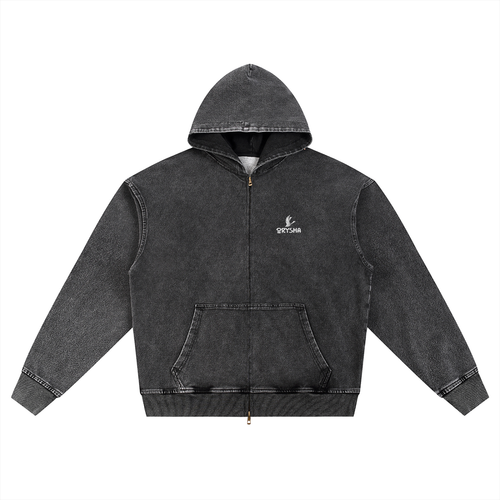 Unisex "Legend Koi" Snow Wash Oversized Zip-Up Hoodie