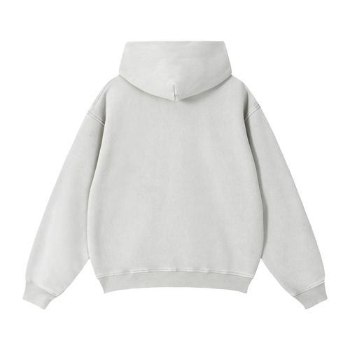 Unisex Snow Washed Zip-Through Boxy Fleece Hoodie