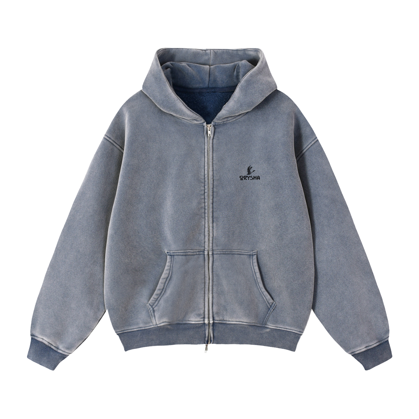 Unisex Snow Washed Zip-Through Boxy Fleece Hoodie