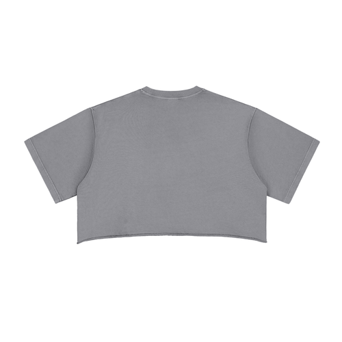 Women's "SWIMMING" Snow Washed Raw Edge Crop Top