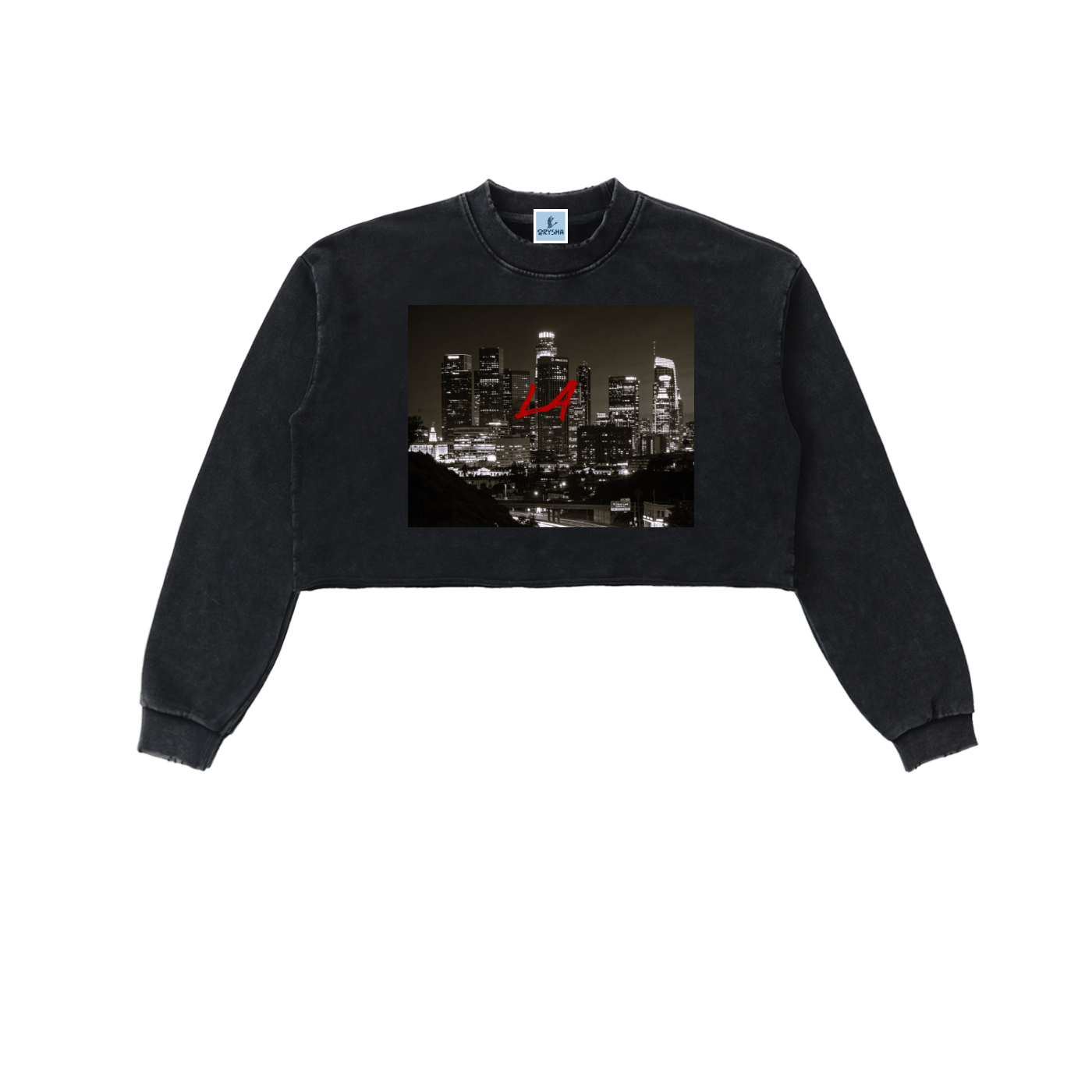 Women's "LA" Snow Washed Raw Edge Cropped Sweatshirt