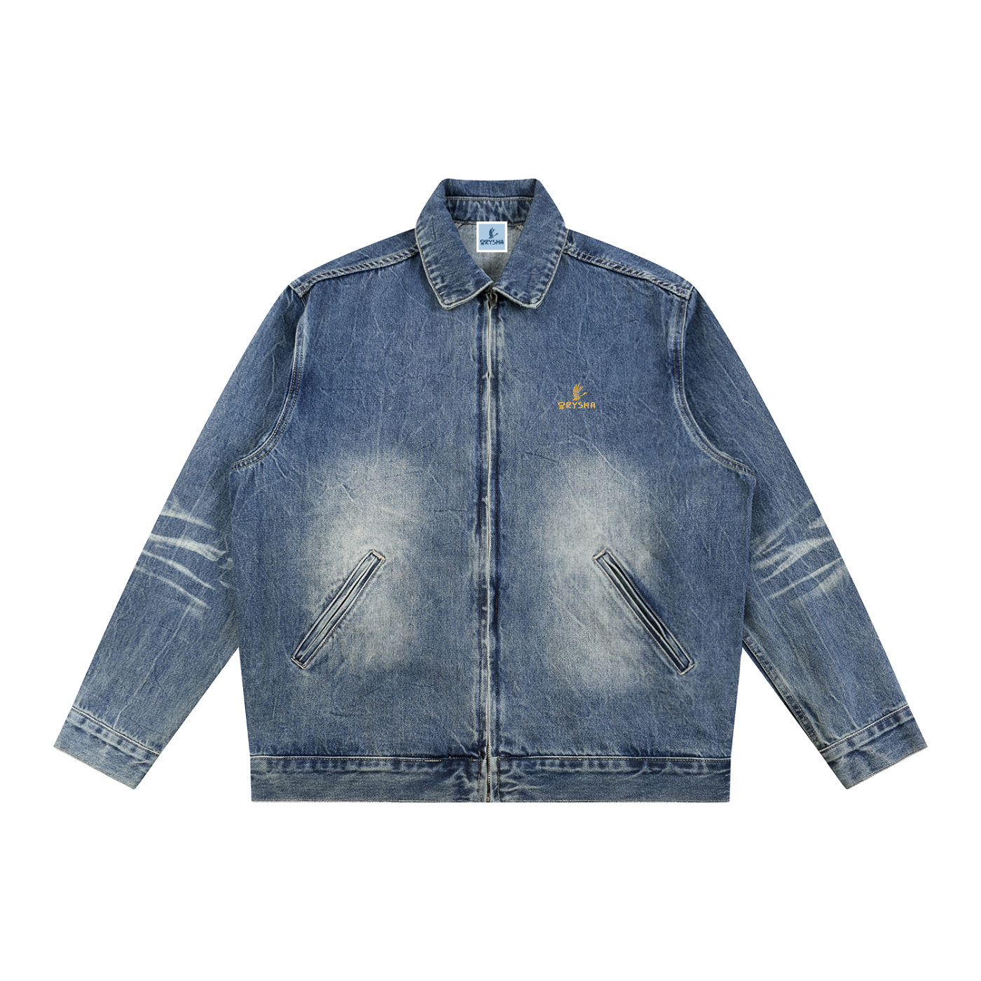 Unisex "BLOOM" Vintage Wash Zip Up Denim Jacket