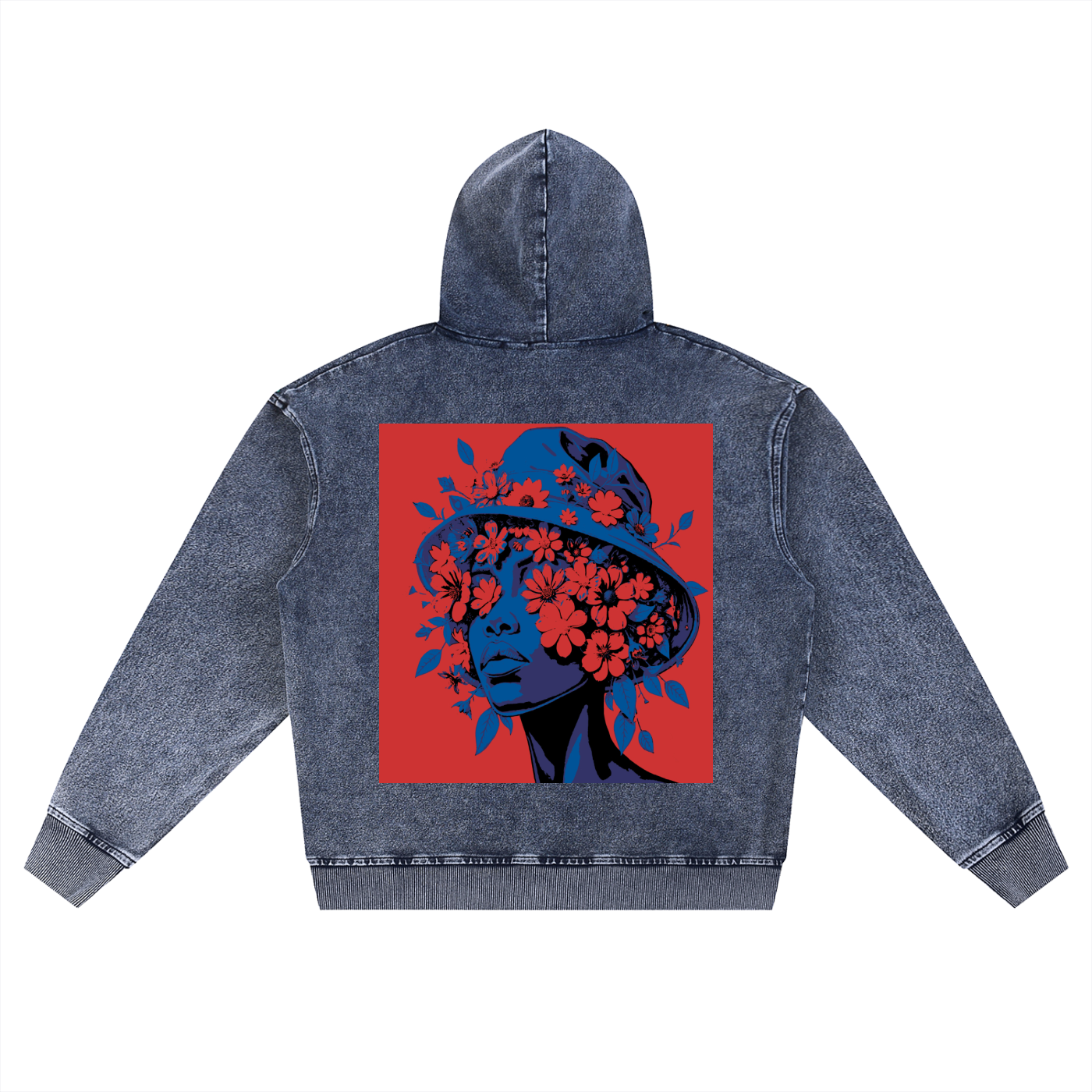 Women's "Floral Eclipse" Snow Wash Oversized Zip-Up Hoodie