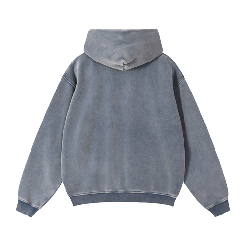 Unisex Snow Washed Zip-Through Boxy Fleece Hoodie