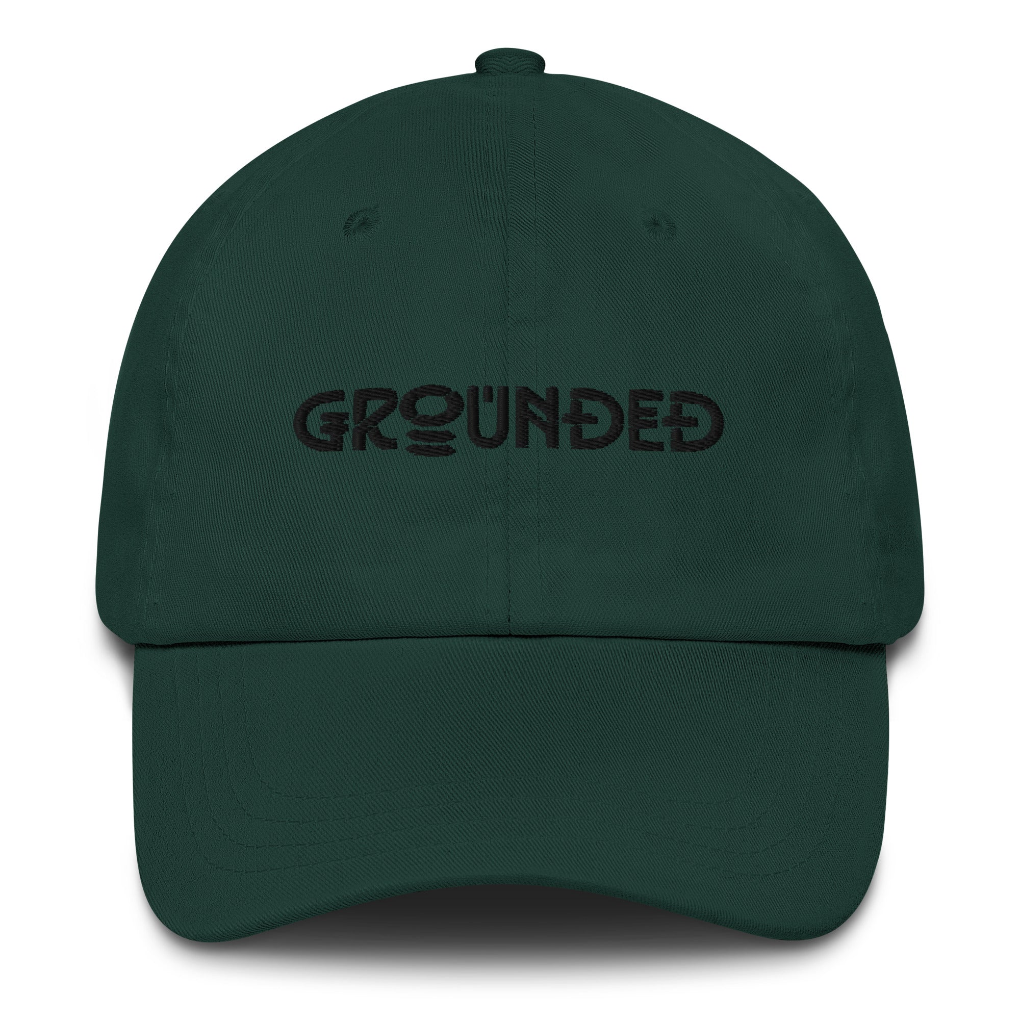 Orysha Grounded embroidered dad hat featuring minimalist embroidered lettering, curved visor, and adjustable low-profile fit.