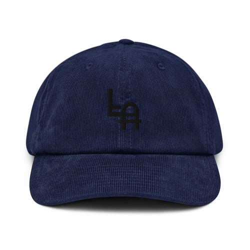 Orysha LA Corduroy Hat featuring embroidered Los Angeles logo, soft cotton corduroy fabric, and adjustable buckle closure.