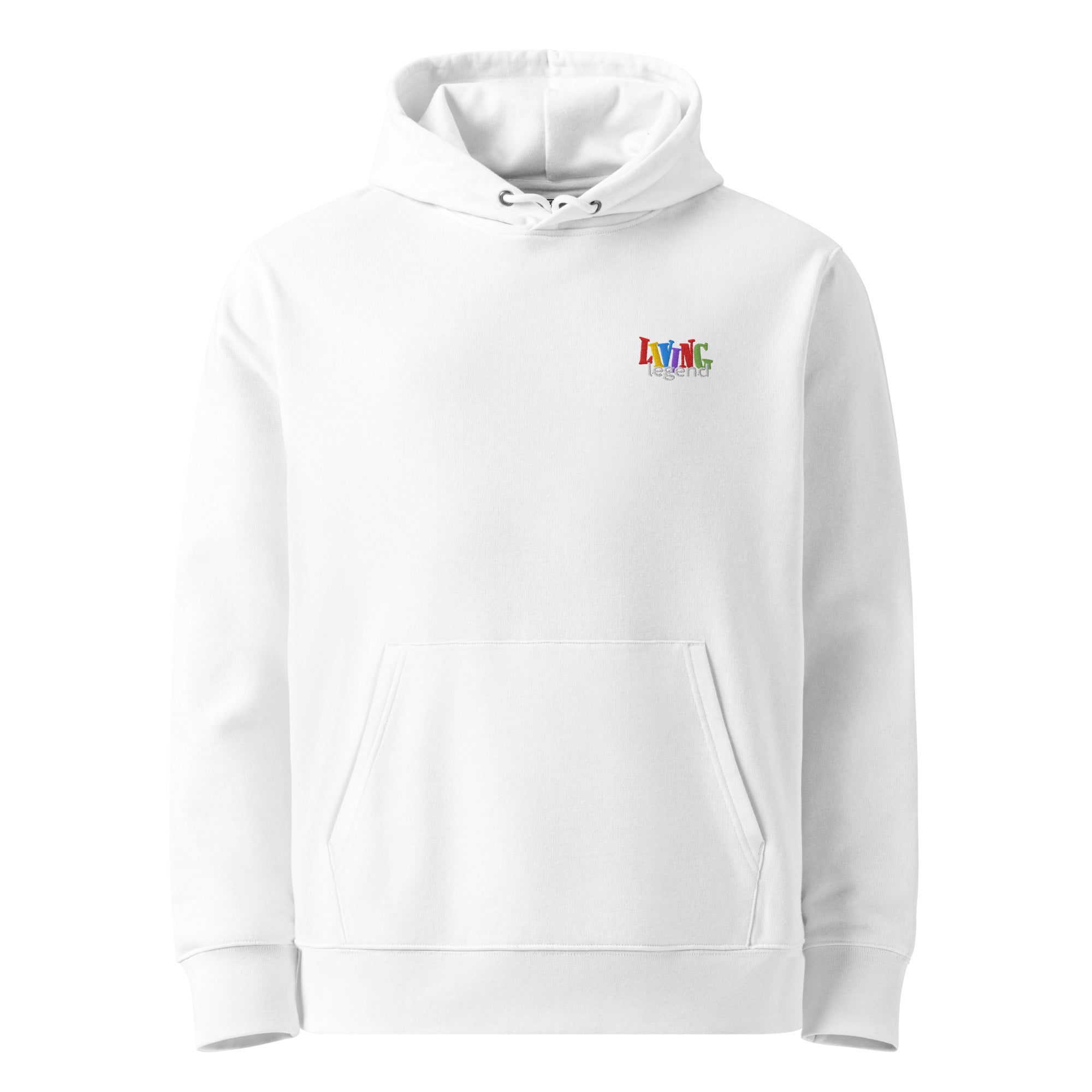 Orysha Living Legend embroidered white hoodie inspired by the 90s show Living Single, featuring colorful retro text design.