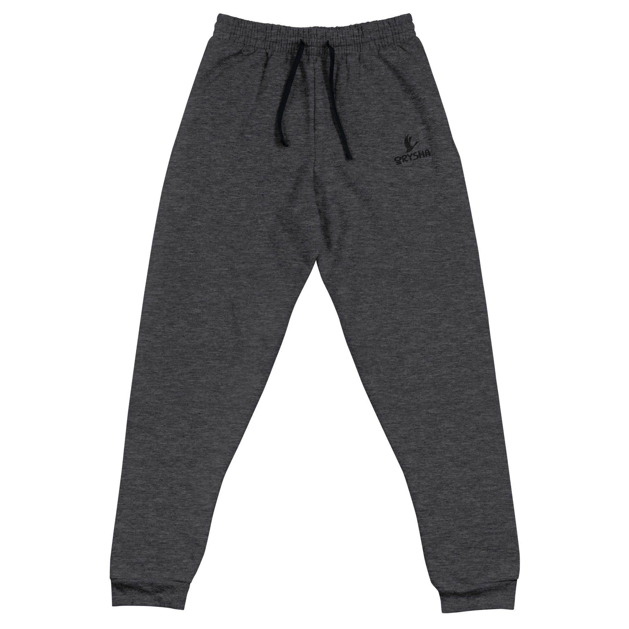 Orysha men’s joggers with black drawcord, tapered fit, and ribbed cuffs — premium cotton-fleece joggers for training or everyday streetwear.