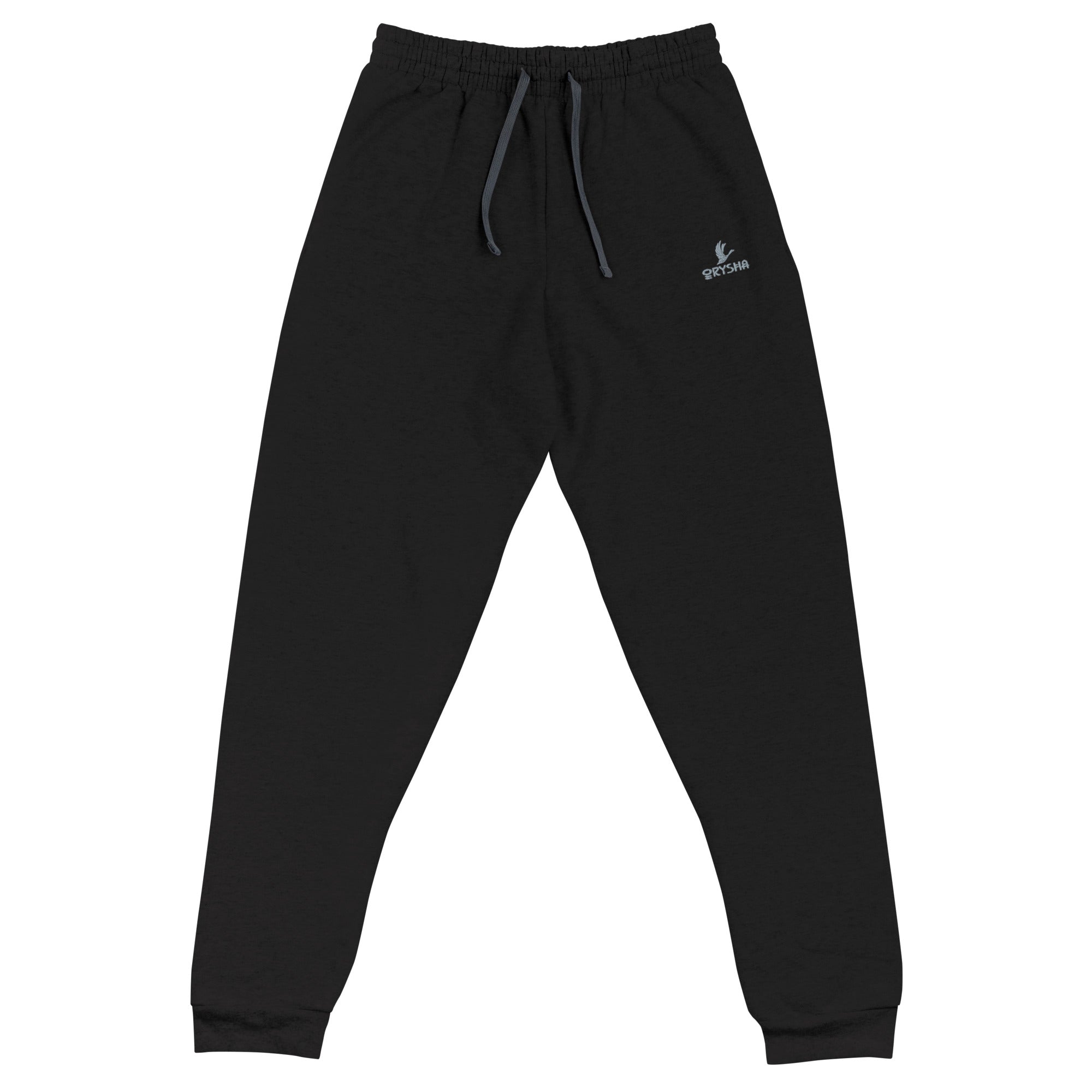 Orysha men’s joggers with black drawcord, tapered fit, and ribbed cuffs — premium cotton-fleece joggers for training or everyday streetwear.