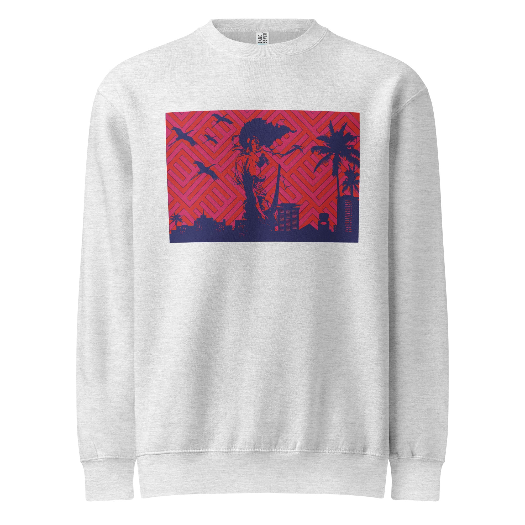 Men’s gray crewneck sweatshirt with red and blue City Wings graphic design