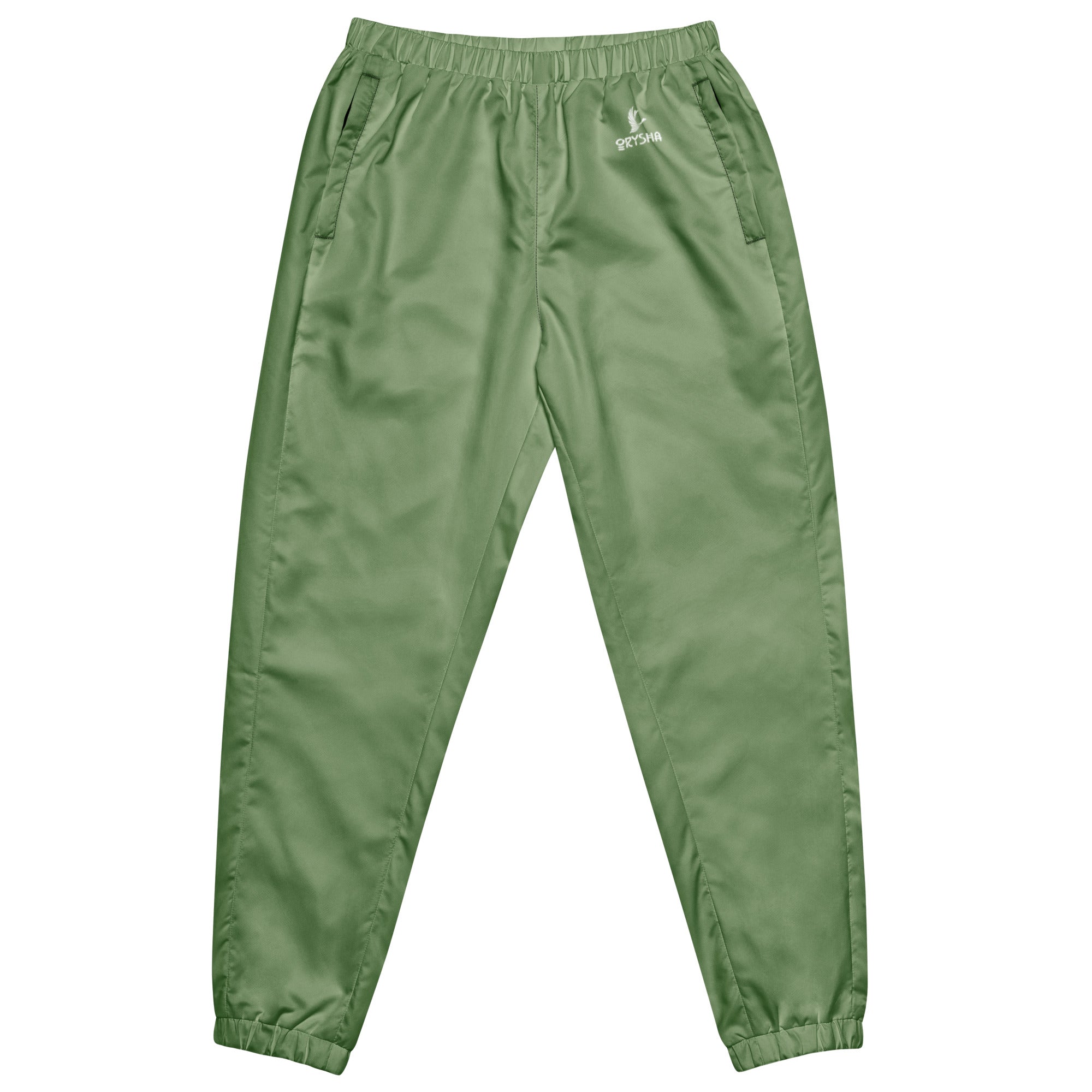 vmen’s sage green water-resistant track pants with relaxed fit and mesh lining