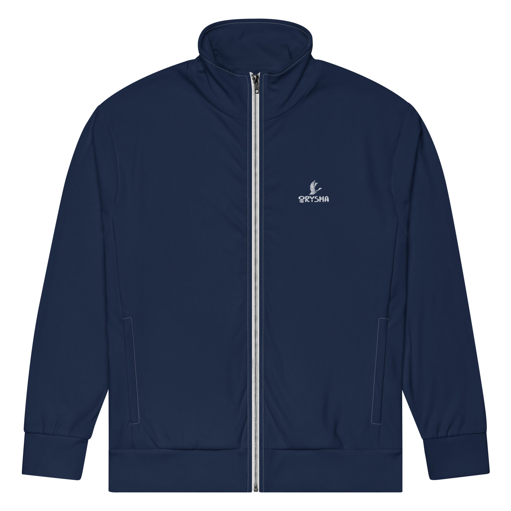 Men’s navy blue eco track jacket with full zip and relaxed fit