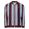 Men’s striped skyline bomber jacket with red and light blue vertical design and full zip
