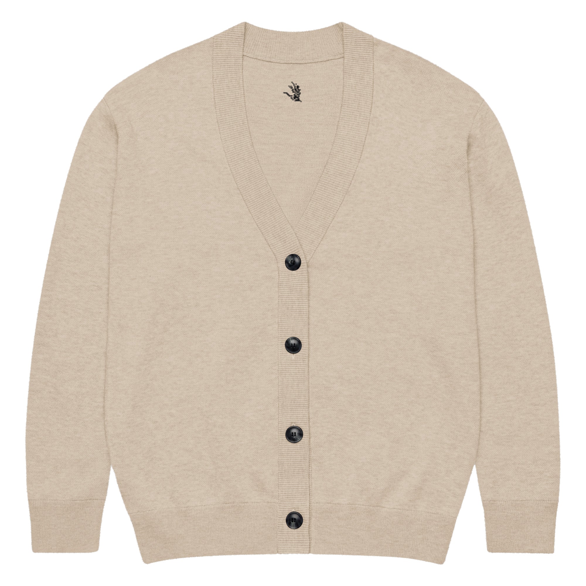 Beige lightweight knitted cardigan with jacquard texture and soft cotton blend fabric