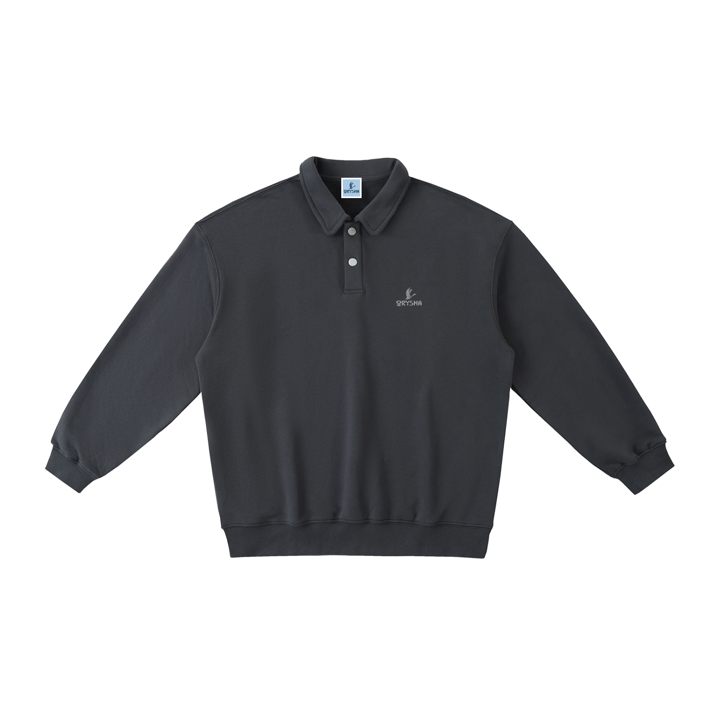 Unisex heavyweight polo collar sweatshirt with button placket minimal streetwear essential