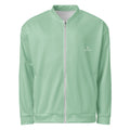 Unisex mint green bomber jacket with full zip and relaxed fit