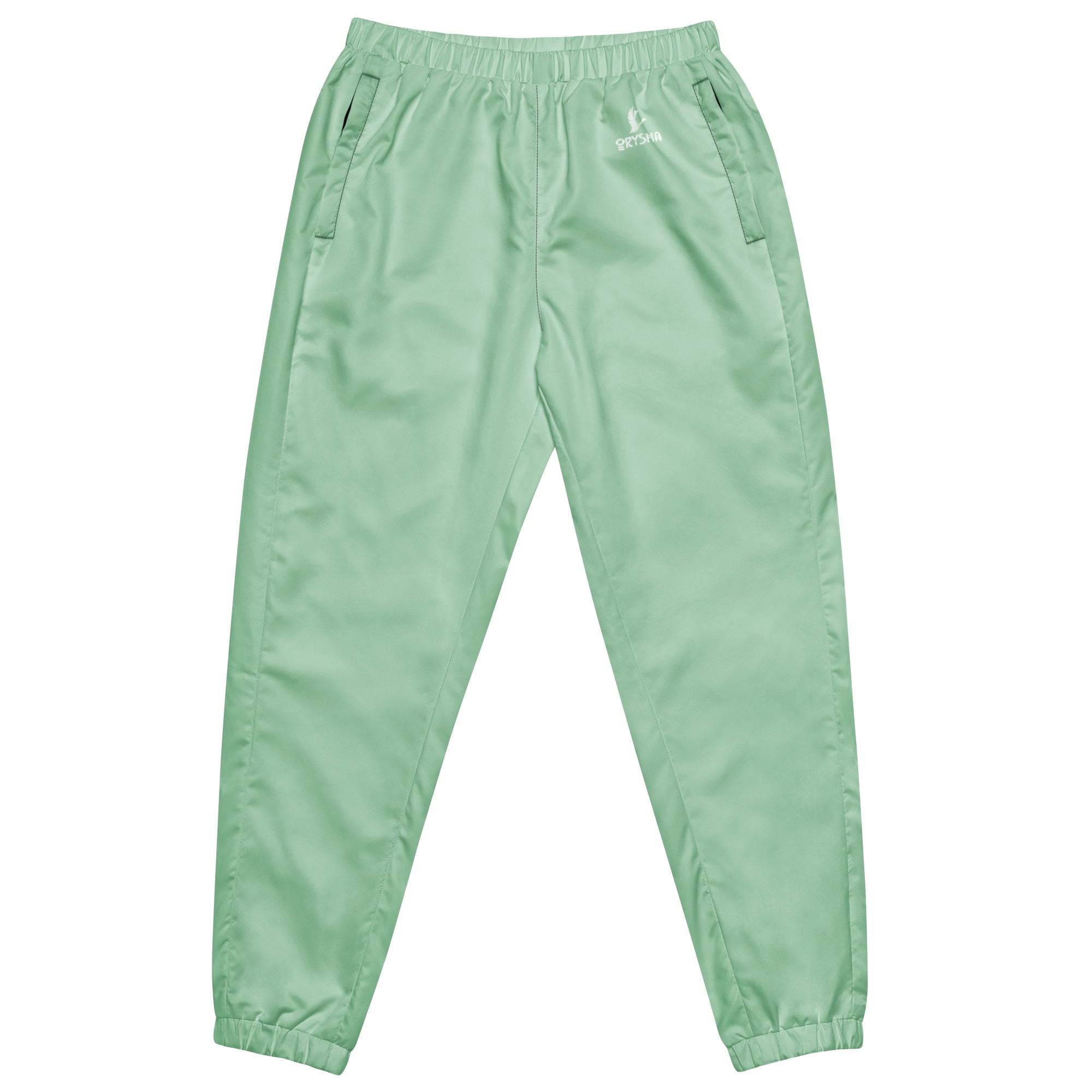 Unisex lightweight water-resistant track pants with relaxed fit and elastic cuffs
