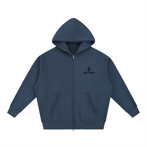 Blue hoodie with a brand logo on a white background