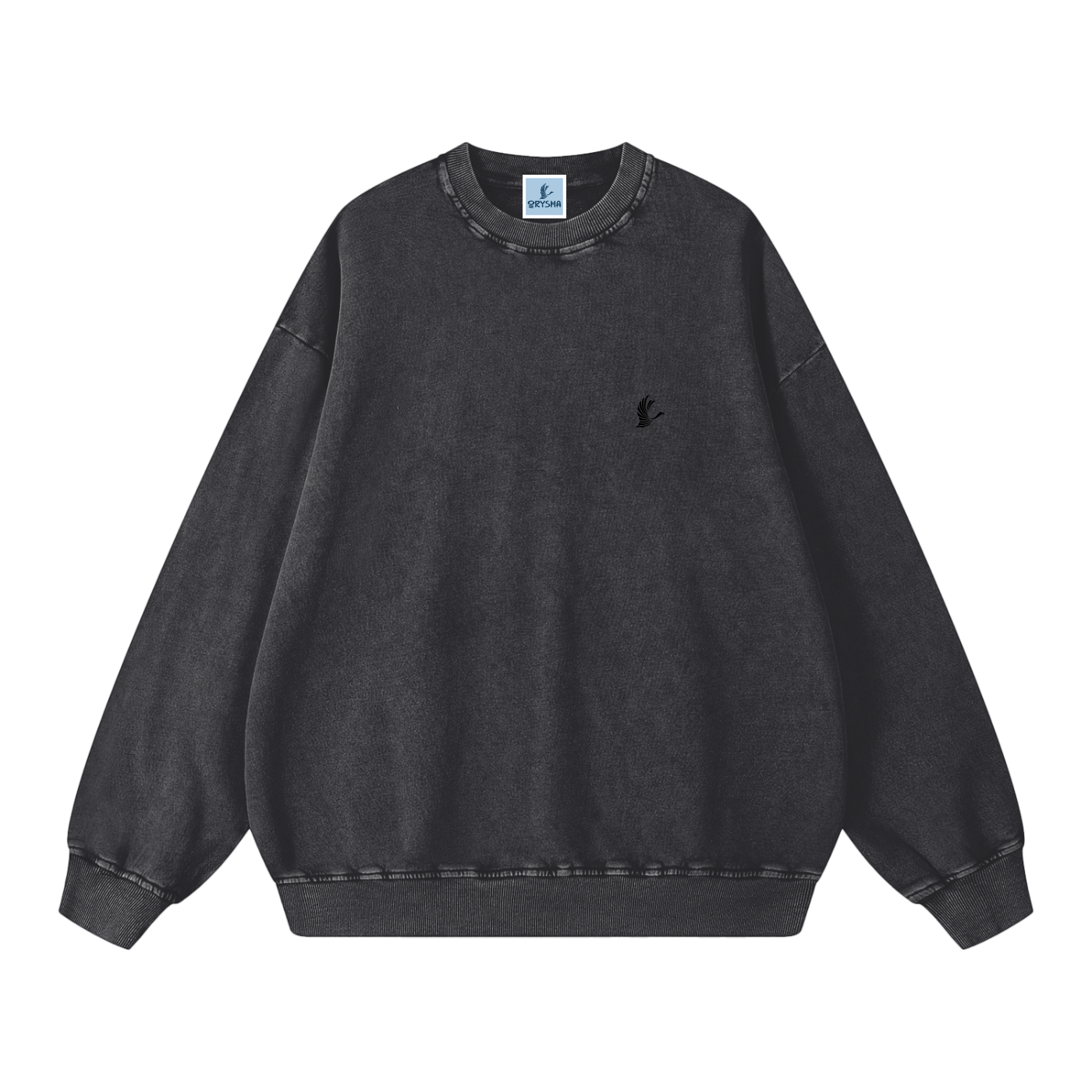 Black sweatshirt with text on a white background