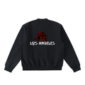 Black sweatshirt with 'Los Angeles' text and red graphic on the back against a white background