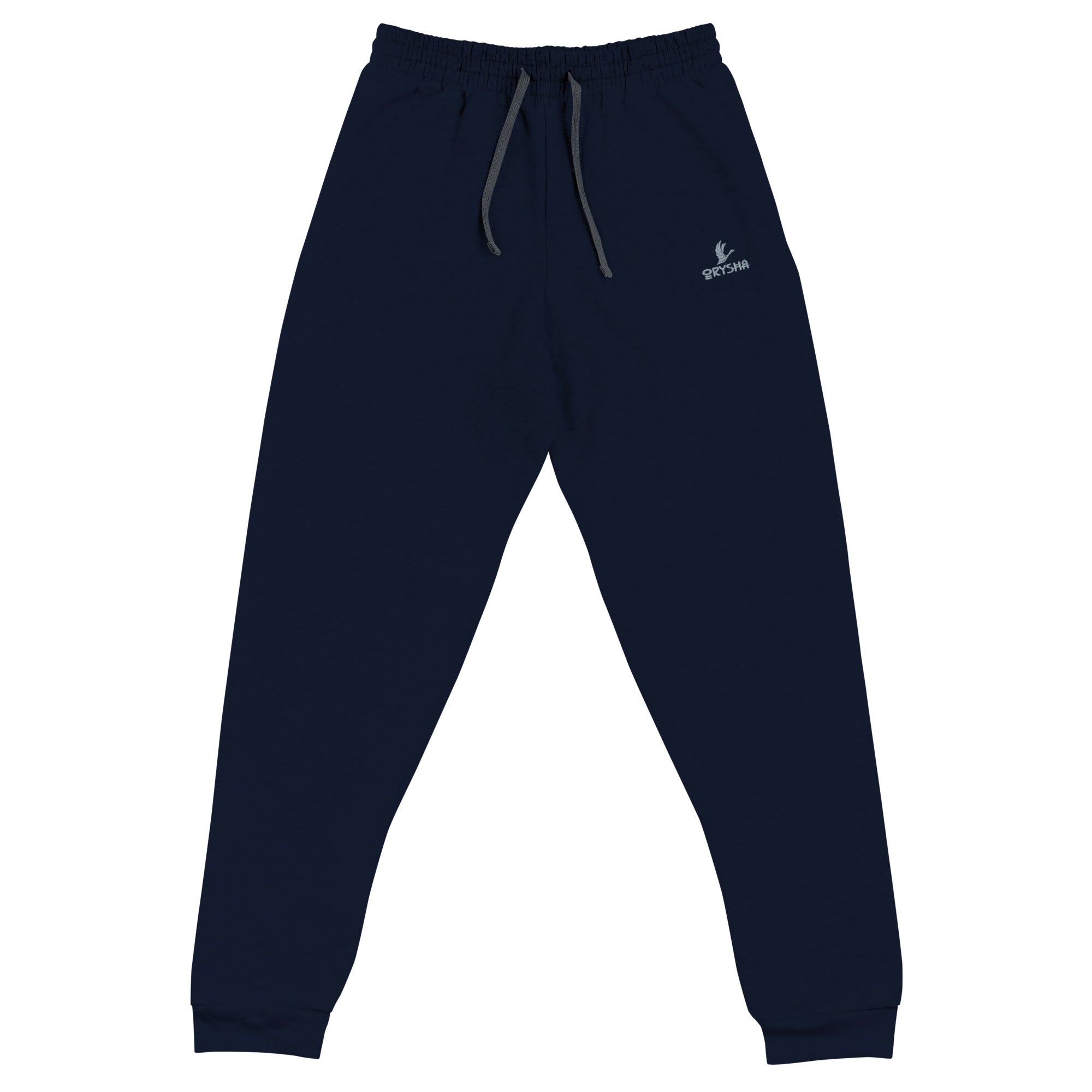 Orysha unisex joggers with black drawcord, tapered fit, and ribbed cuffs — premium cotton-fleece joggers for training or everyday streetwear.