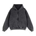 Unisex Snow Washed Zip-Through Boxy Fleece Hoodie