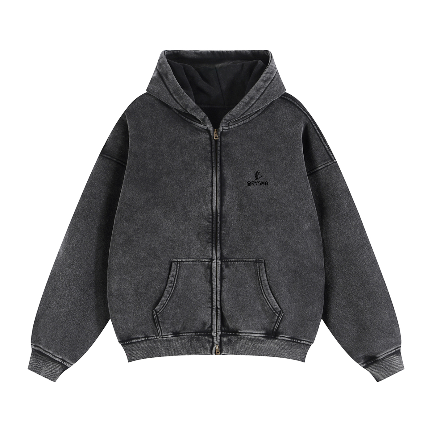Unisex Snow Washed Zip-Through Boxy Fleece Hoodie
