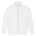 Unisex white eco track jacket with full zip and relaxed fit
