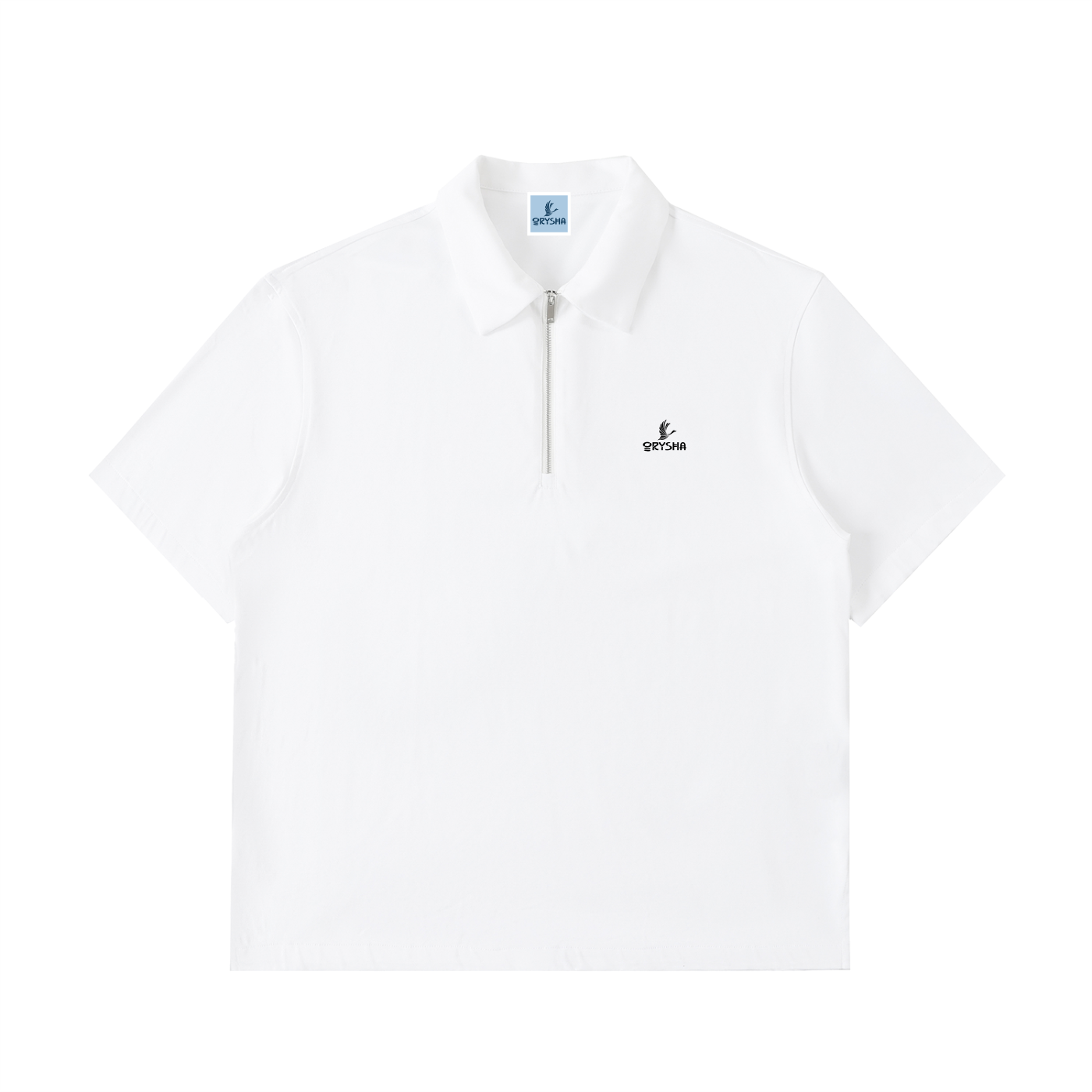 Women’s black half-zip cotton polo shirt with relaxed fit and minimalist streetwear design