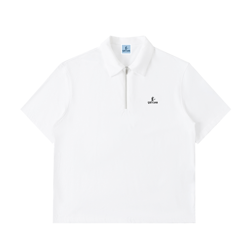 Women’s black half-zip cotton polo shirt with relaxed fit and minimalist streetwear design