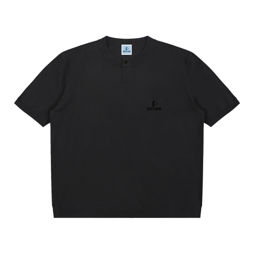 Women’s oversized cotton knit Henley t-shirt with single button neckline minimalist streetwear style