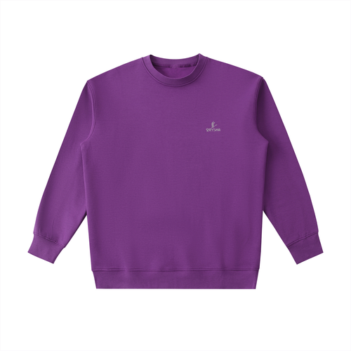 Purple sweatshirt with a small logo on a white background