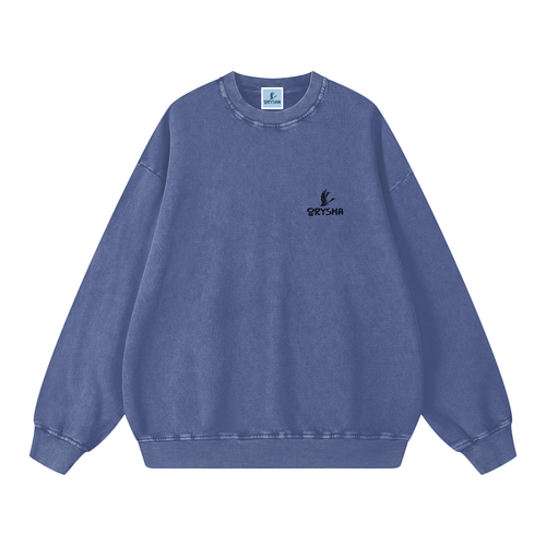 Blue sweatshirt with a logo on a white background