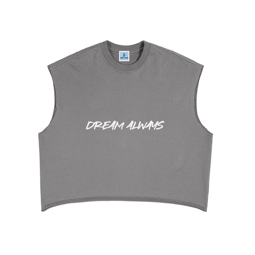 Women’s French terry boxy tank top with “Dream Always” graphic design