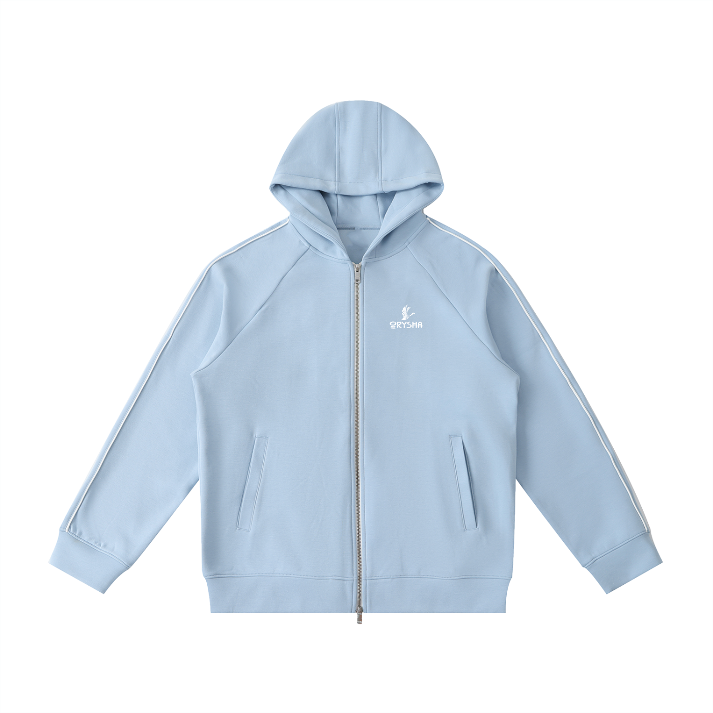 Heavyweight raglan sleeve zip hoodie with full zip closure and relaxed fit
