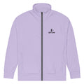 Orysha Women’s Lavender Track Jacket – light purple recycled zip-up jacket with high collar, black zipper, and fleece interior for everyday streetwear comfort.
