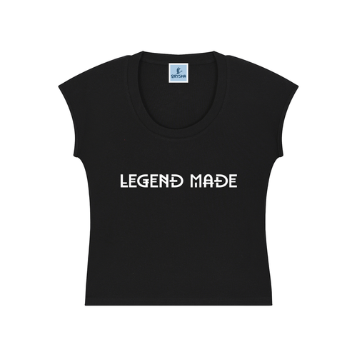 Black sleeveless shirt with 'LEGEND MADE' text on a white background