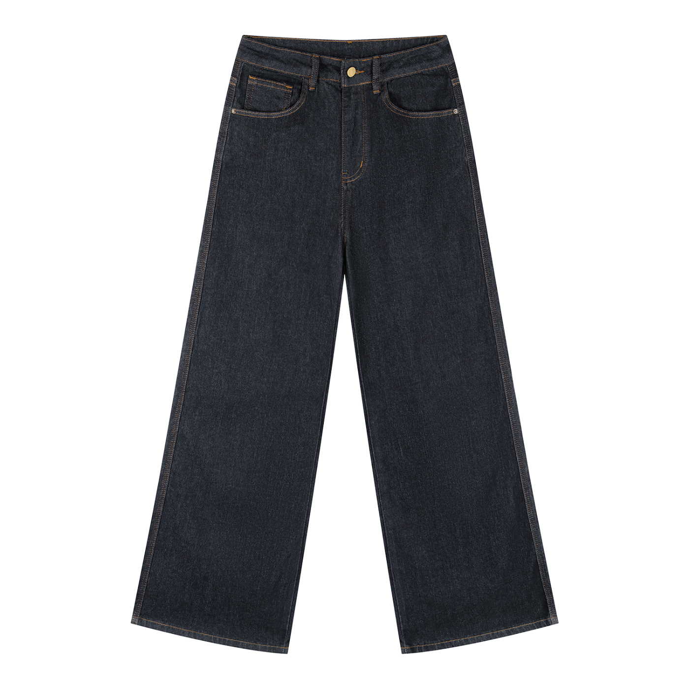 Black wide-leg jeans on a white background