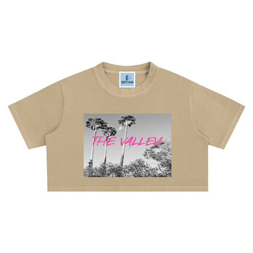 Women’s vintage washed cotton crop top with relaxed fit short sleeve streetwear style
