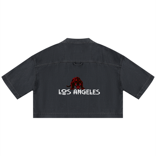 Black shirt with 'Los Angeles' and panther graphic on a white background