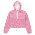 Women’s pink cropped windbreaker jacket with hood, drawstrings, and lightweight waterproof design for sporty streetwear styling