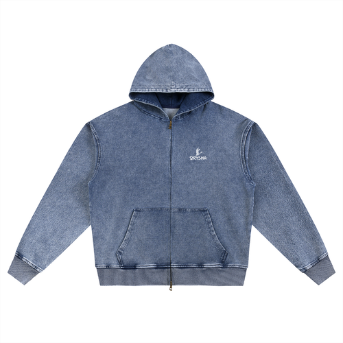 Unisex "Legend Koi" Snow Wash Oversized Zip-Up Hoodie