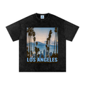 Black t-shirt with 'Los Angeles' graphic featuring palm trees and city skyline.